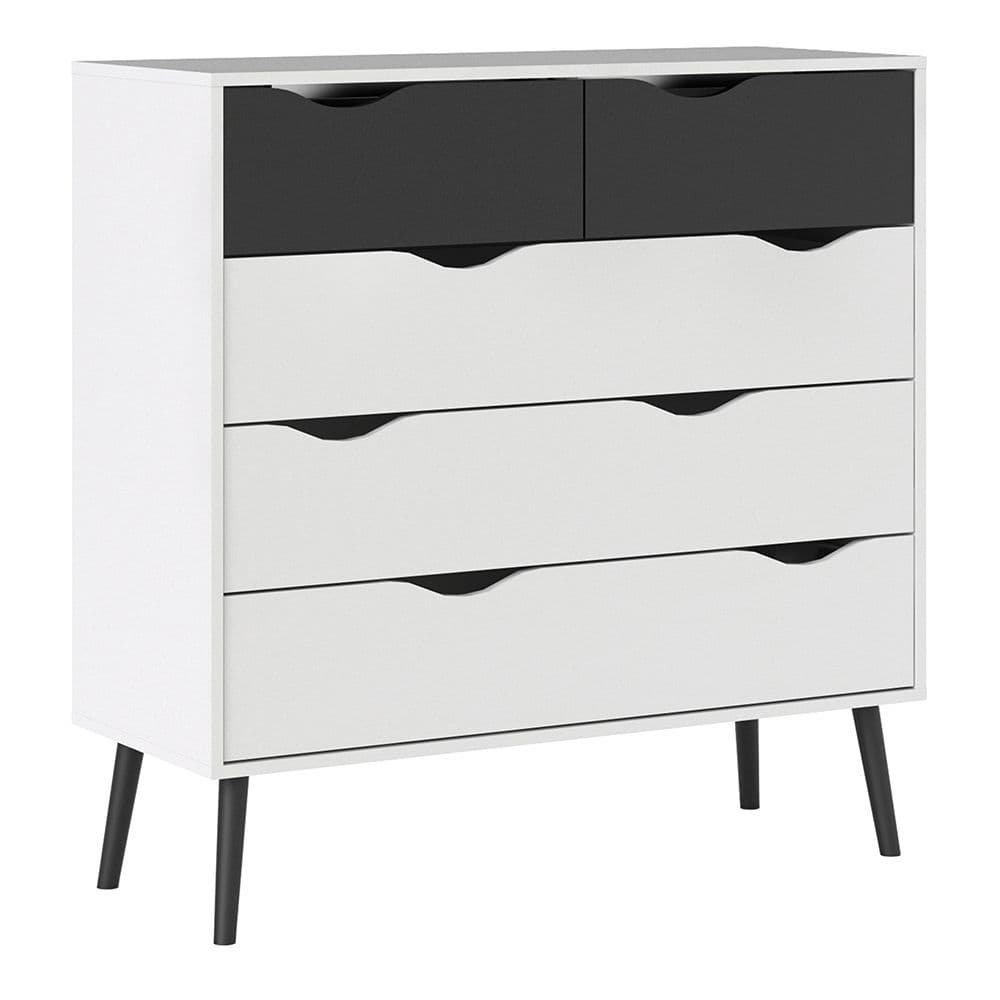 Freja Chest of 5 Drawers (2+3) in White and Black Matte